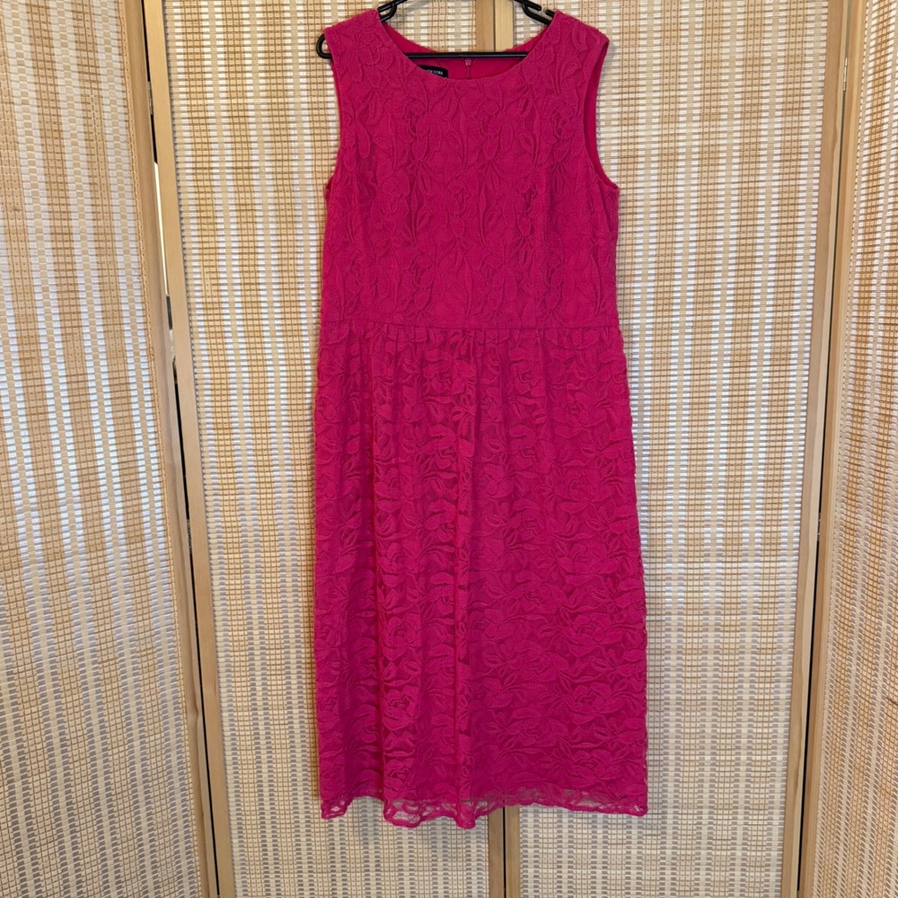 Jones New York Women Pink Floral Lace Sleeveless Sheath Dress Size 16 Cocktail